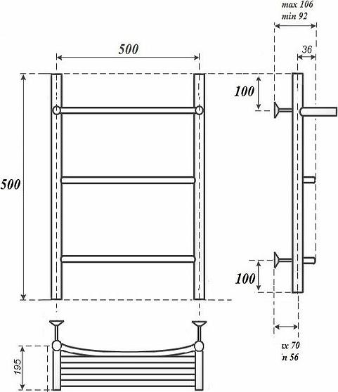 Полотенцесушитель электрический Point PN04155PE П2 500x500 с полкой левый/правый, хром