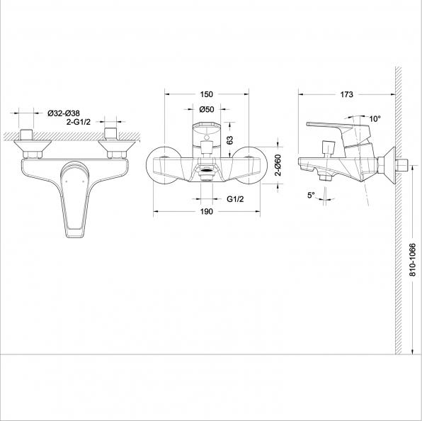 Смеситель для ванны с душем Bravat Line F65299BM-B-RUS, черный