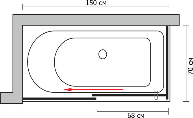 Штора для ванной GuteWetter Slide Part GV-863A левая 150x70 см стекло бесцветное профиль хром