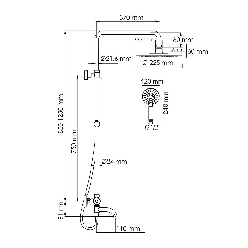 Душевая система WasserKRAFT Mindel 8500 A188.067.058.WM Thermo белый