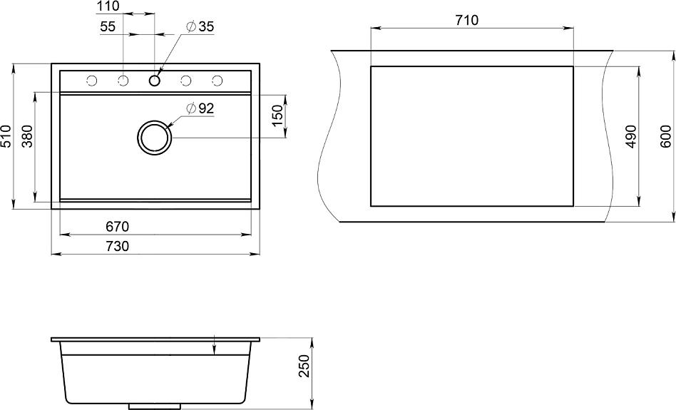 Комплект кухонная мойка Granula Kitchen Space KS-7301 алюминиум + смеситель Granula GR-2168 алюминиум