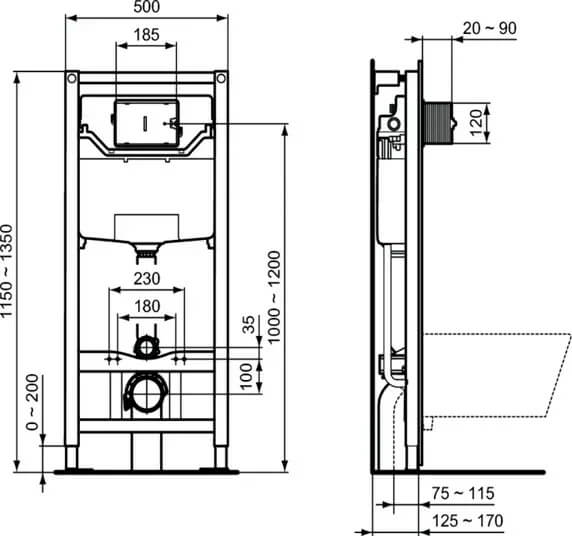 Комплект инсталляция с подвесным унитазом Ideal Standard Eurovit с сиденьем микролифт + черная клавиша смыва