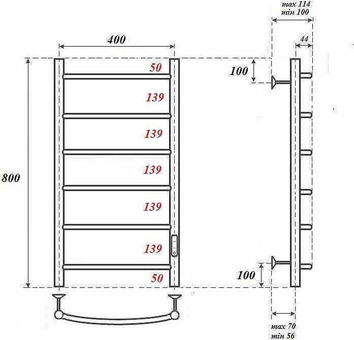 Полотенцесушитель электрический Point PN04848 П6 400x800 диммер справа, хром