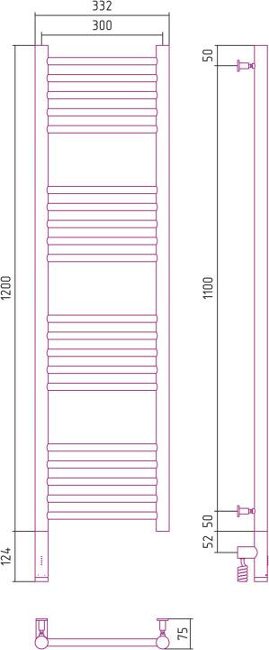 Полотенцесушитель электрический Сунержа Богема 3.0 1200x300 032-5804-1230 МЭМ левый, золото матовое