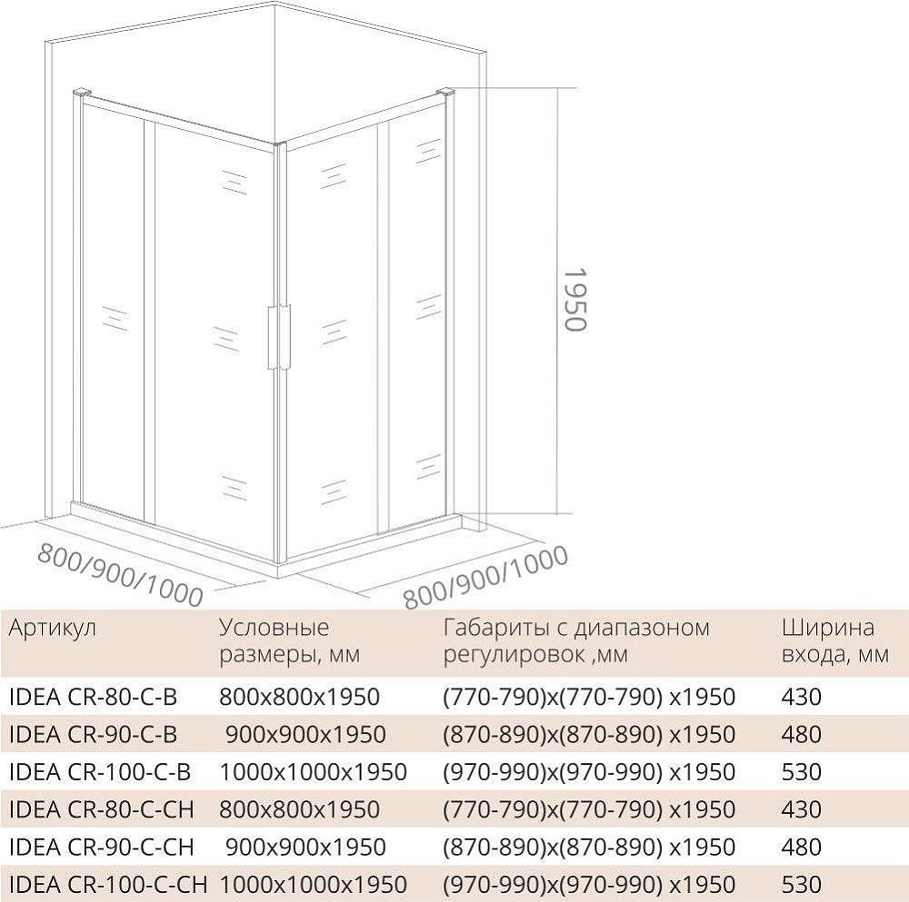 Душевой уголок 100х100 см Good Door Idea CR-100-C-CH ИД00017 стекло прозрачное