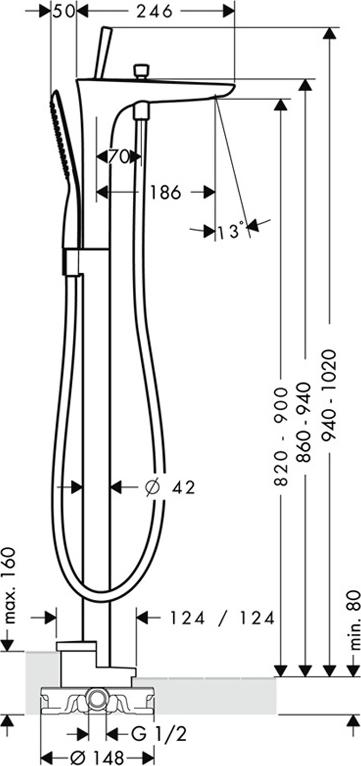 Смеситель для ванны с душем Hansgrohe PuraVida 15473400, белый/хром