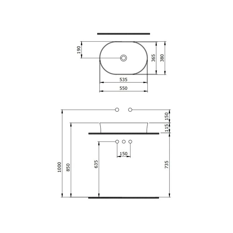 Раковина Berges Ego SL 181212 55 см, матовый антрацит