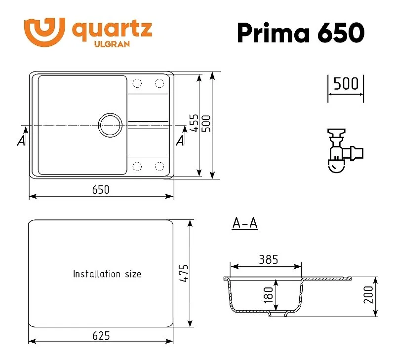 Кухонная мойка Ulgran Quartz Prima Prima 650-06 черный