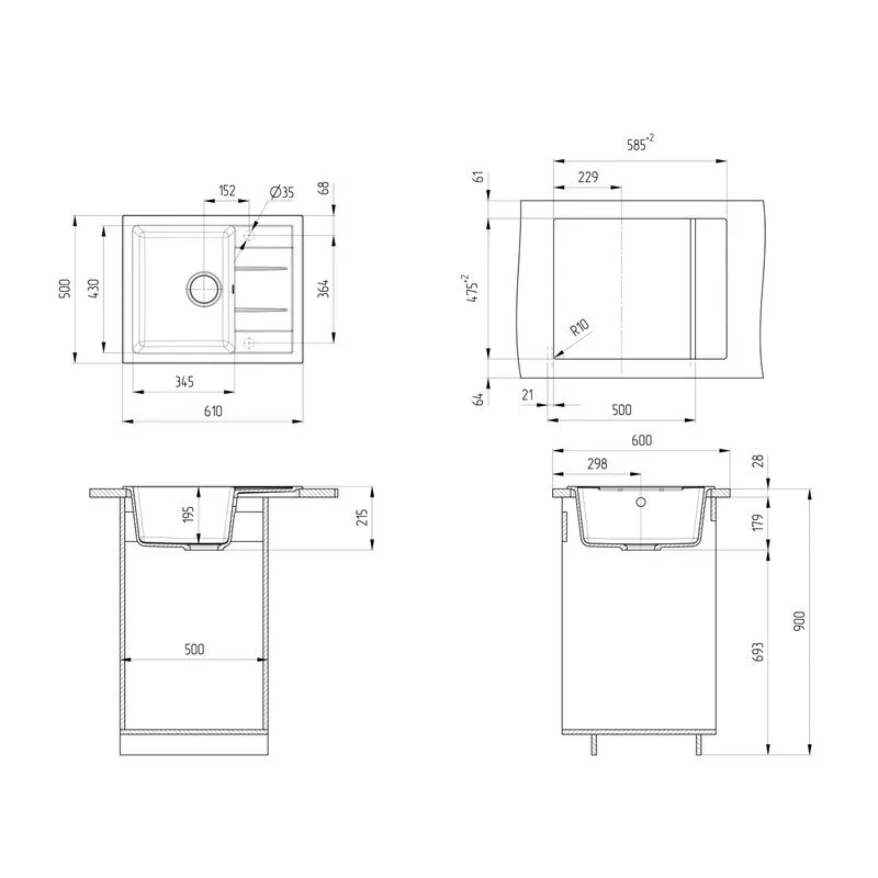 Кухонная мойка Ulgran U-607 U-607-344 черный