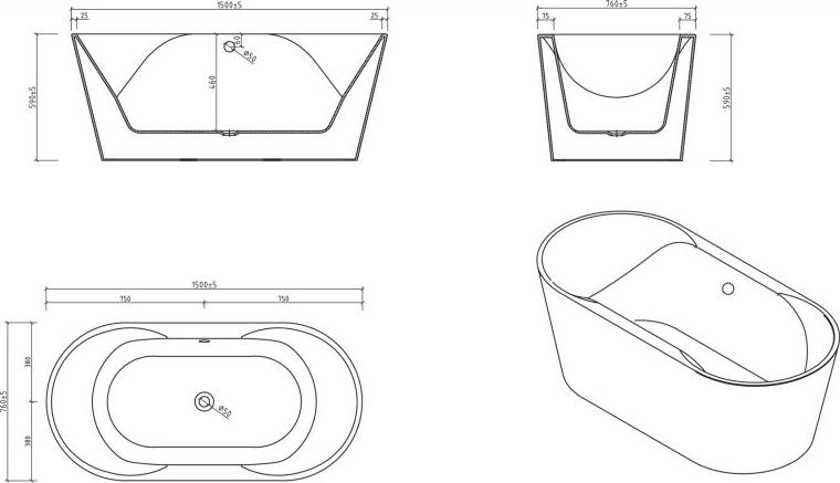 Акриловая ванна BelBagno 150х75 BB200-1500-750