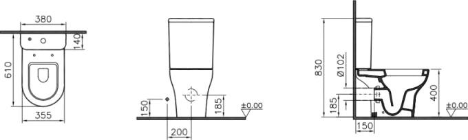 Унитаз-компакт VitrA Zentrum Open-back 9824B003-7206 безободковый, крышка-сиденье стандарт