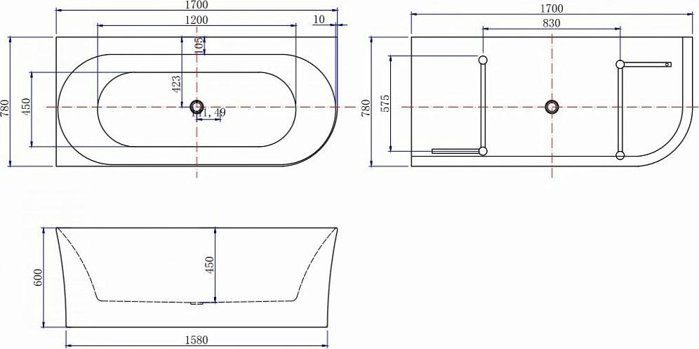 Акриловая ванна Allen Brau Priority 170x78 2.31004.21B/AM правая, белый матовый/антрацит