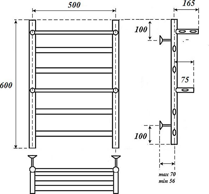 Полотенцесушитель водяной Point Артемида PN14156P П4 500x600 c двумя полками, хром