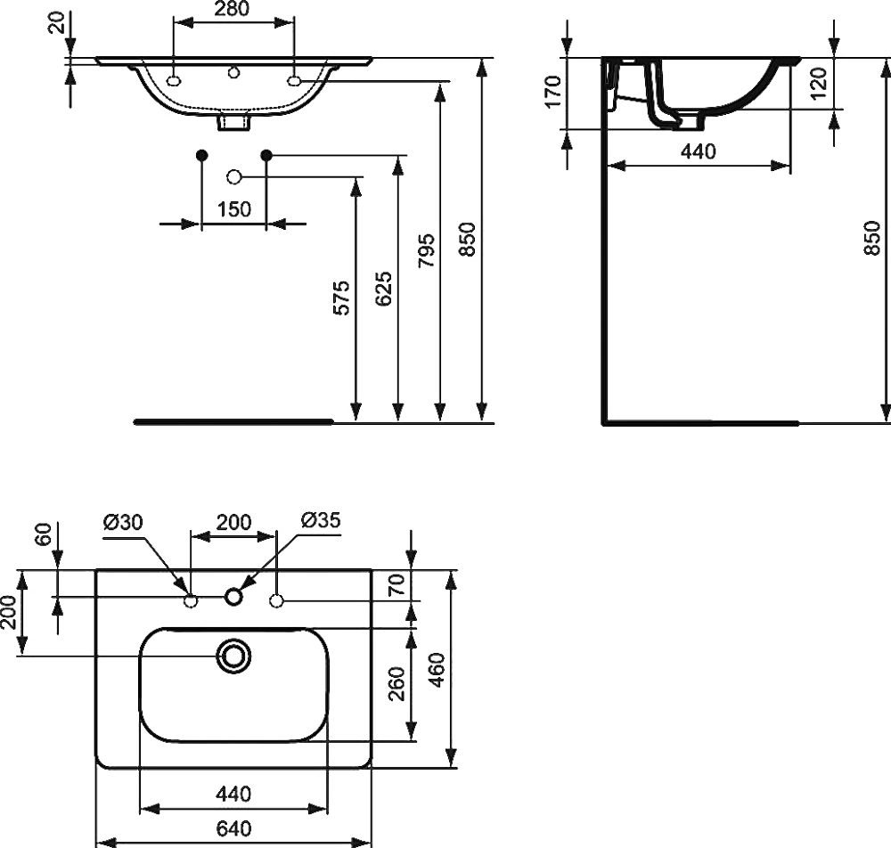 Раковина Ideal Standard Active T054701 64 см