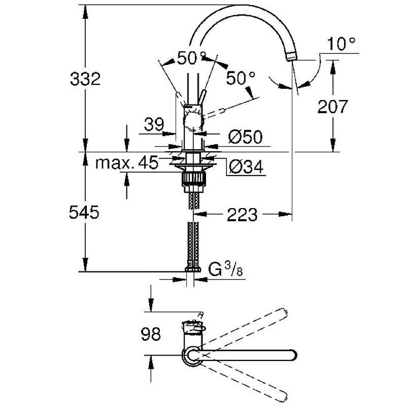 Смеситель для кухни Grohe BauClassic 31535001 хром