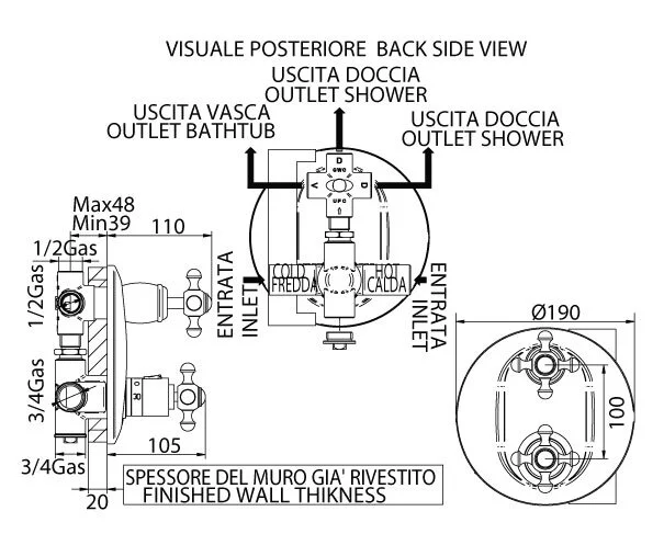 Смеситель для ванны с душем Bandini Antica 824720YY06D. бронза