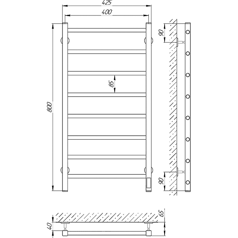 Электрический полотенцесушитель Laris Феличия ЧКЧ8 400х800 R 73207613, черный муар