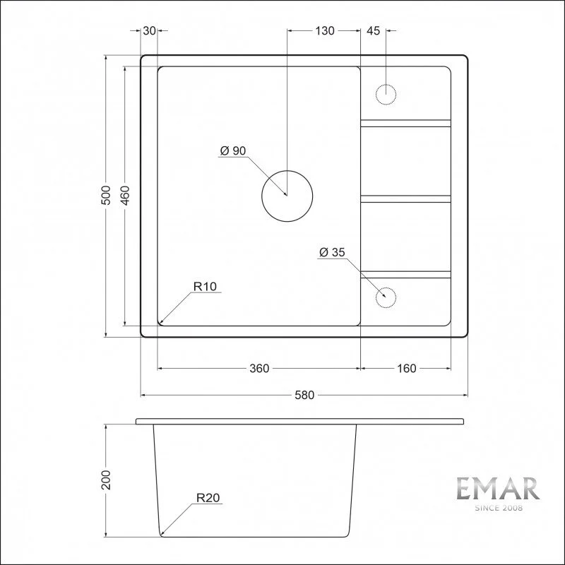 Кухонная мойка Emar Quartz EMQ-1580.Q Агат белый