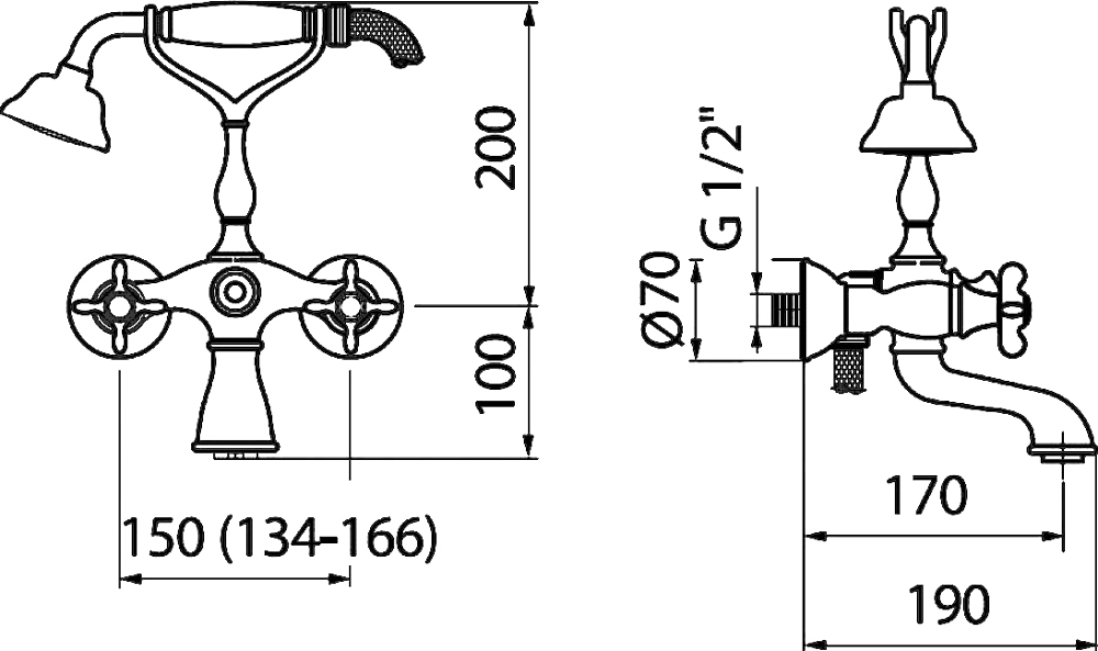 Смеситель Webert Ottocento OT720201010 золото для ванны с душем