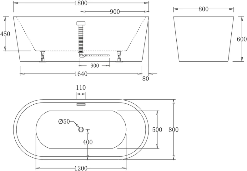 Акриловая ванна BelBagno BB71-1800-BIANCO 180x80, белый