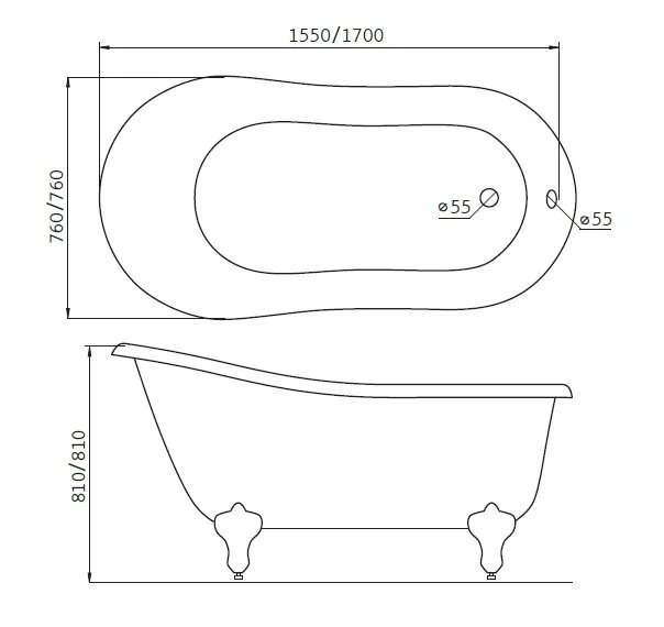 Акриловая ванна BelBagno BB06-1700/BB06-SUP/BB-LEG-LION-CRM белый