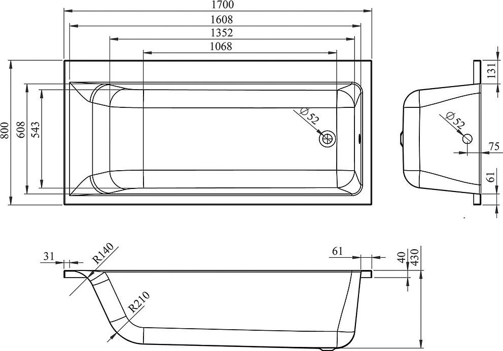 Акриловая ванна Lavinia Boho Catani 170x80 3712170R правая, белый