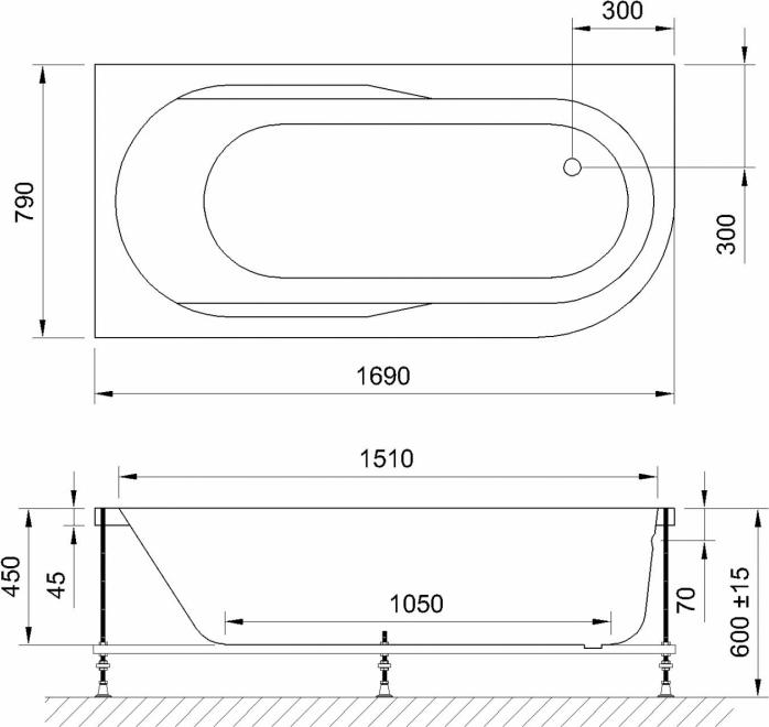 Акриловая ванна Royal Bath Azur Standart 170х80 см RB614203ST-L с гидромассажем