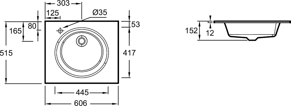 Раковина 61 см Jacob Delafon Odeon Rive Gauche EB2560-DE2, матовый чёрный