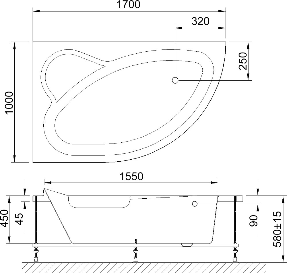 Акриловая ванна Royal Bath Alpine 170 см RB 819102 L