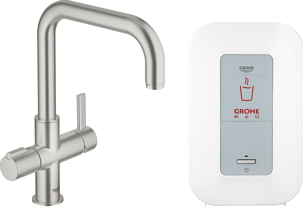 Смеситель Grohe Red Duo 30145DC0 для кухонной мойки с водонагревателем суперсталь