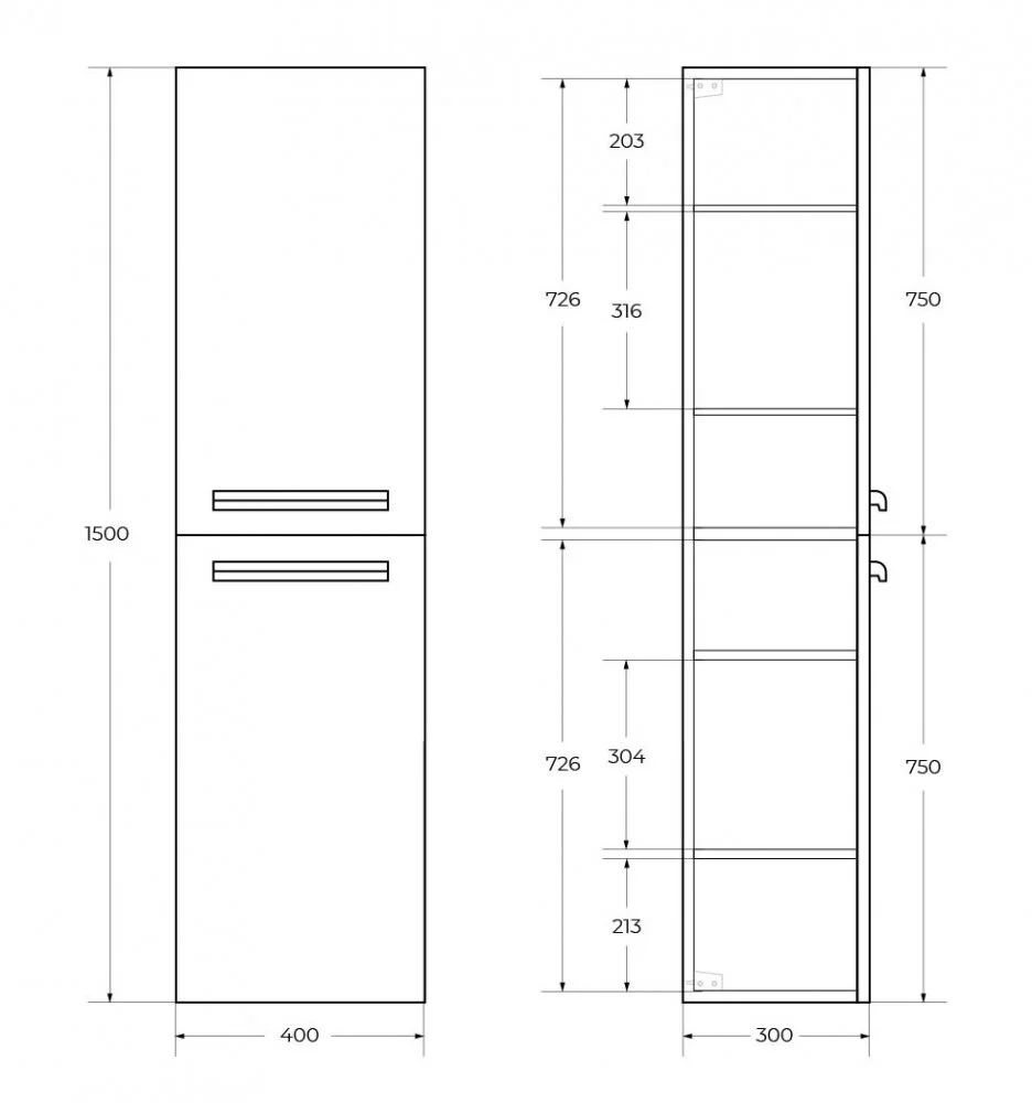 Шкаф-пенал Cezares Eco ECO-1500-2A-SC-GR-P серый