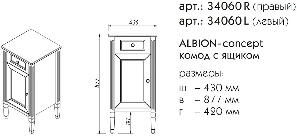 Комод Caprigo Albion Concept 34060L-TP817 голубой