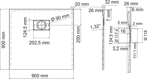 Поддон для душа Wasserkraft Leine 35Т03 90x90 см