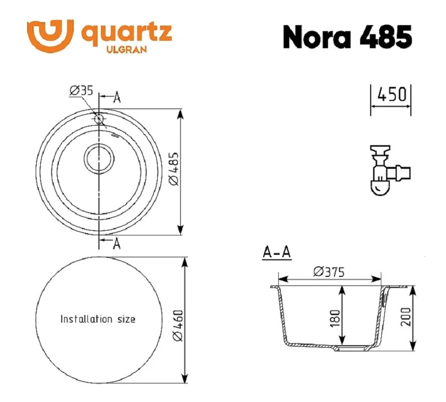 Кухонная мойка Ulgran Quartz Nora Nora 485-07 черный