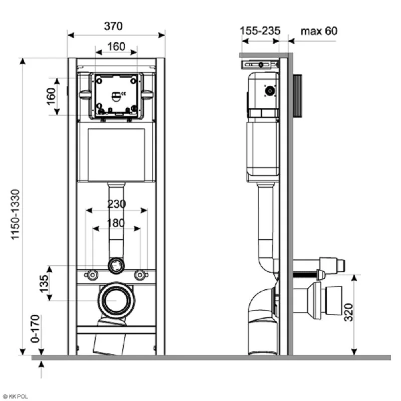 Инсталляция для подвесного унитаза KKPol Uni, ZSP/M370/0/K