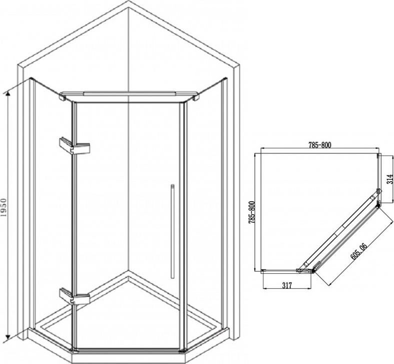 Душевой уголок Abber Ewiges Wasser 80x80 AG05080, профиль хром, стекло прозрачное