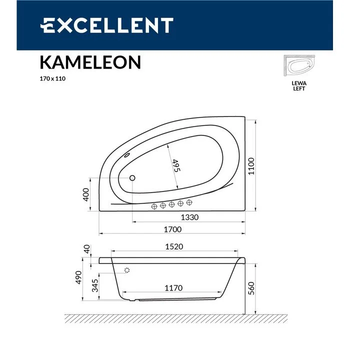 Акриловая ванна Excellent Kameleon WAEX.KML17.LINE.CR хром, белый