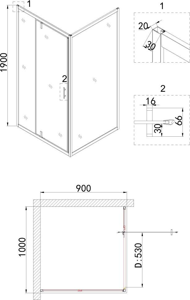 Душевой уголок Niagara Nova 100x90 NG-43-10AG-A90G, профиль золото, стекло прозрачное