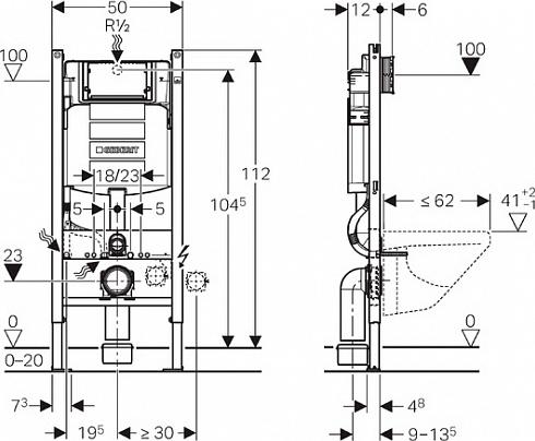 Комплект инсталляции Geberit Duofix Sigma 12 Plattenbau 111.362.00.5 с подвесным унитазом Jaquar Opal OPS-WHT-15951 с крышкой-сиденьем микролифт