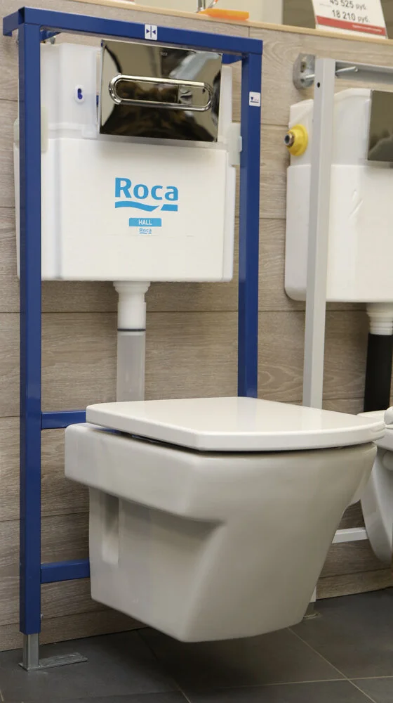 Комплект 4 в 1: Инсталляция Roca PRO WC + Двойная клавиша смыва PRO, хром + Унитаз подвесной Roca Hall + Сиденье Hall с микролифтом