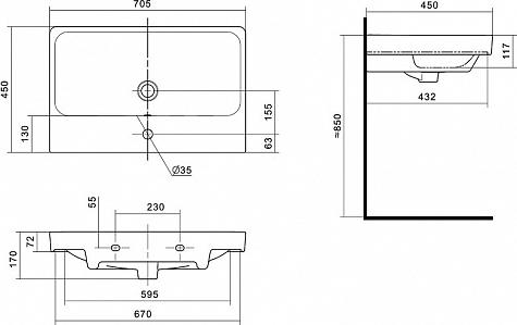 Тумба с раковиной Aquaton Марти 70 1A2675K0MY010, белый