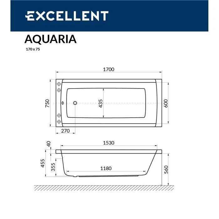 Акриловая ванна Excellent Aquaria WAEX.AQU17.SOFT.GL золото, белый