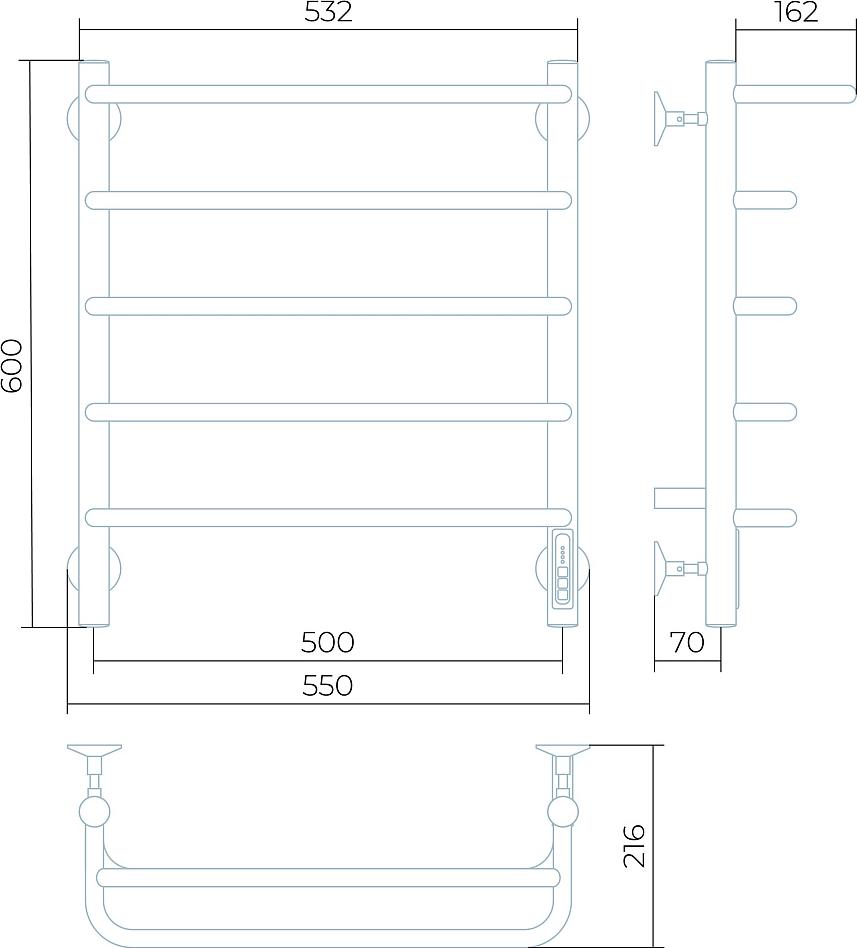 Полотенцесушитель электрический Larusso Стандарт КС П5 50x60 9005 4670078536617 с полкой, черный