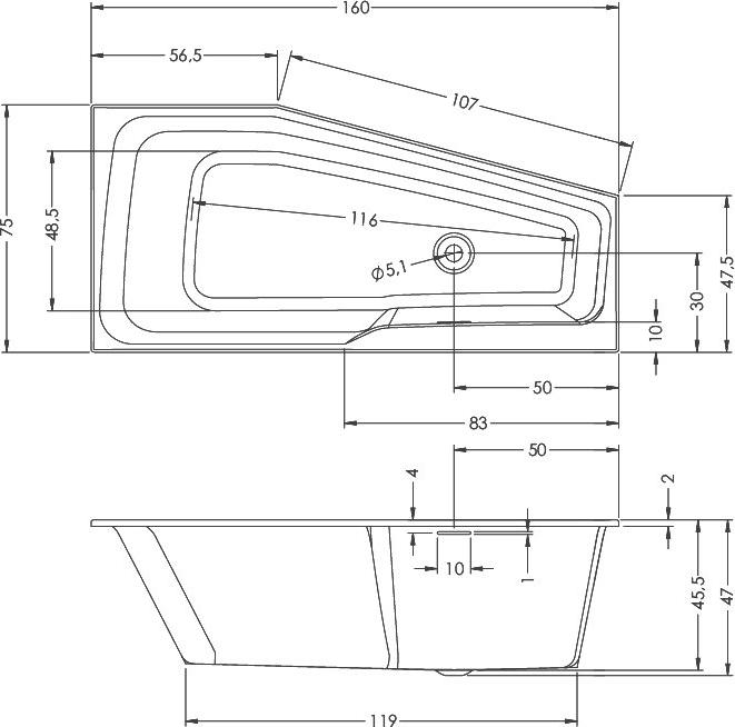 Акриловая ванна Riho Rething Space B112001005 L, 160x75