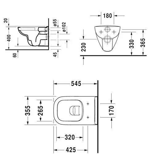 Подвесной унитаз Duravit D-Code Rimless 25700900002, с крышкой-сиденьем SoftClose 0067390000, безободковый