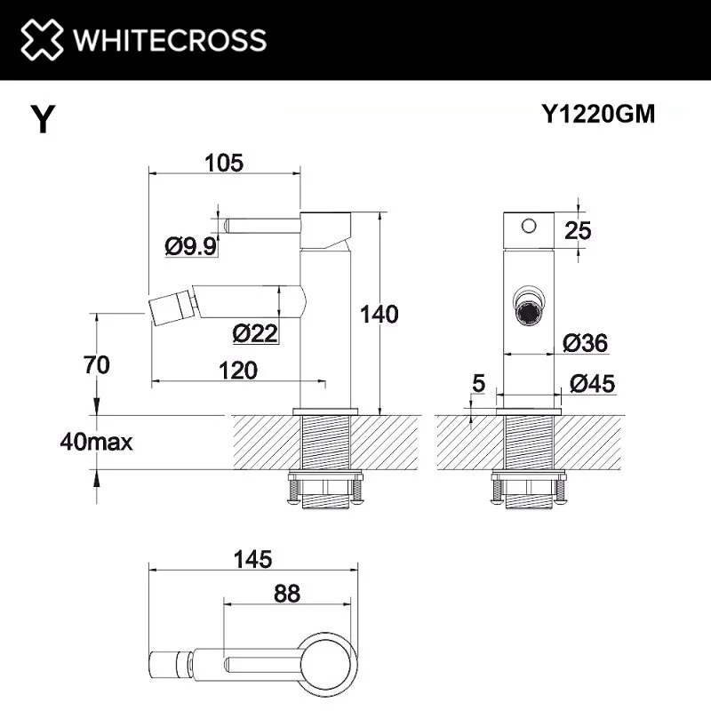 Смеситель для биде Whitecross Y Gunmetal Y1220GM черный