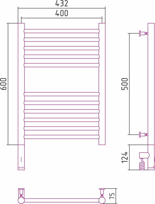 Полотенцесушитель электрический Сунержа Богема 3.0 600x400 31-5804-6040 МЭМ левый, черный матовый