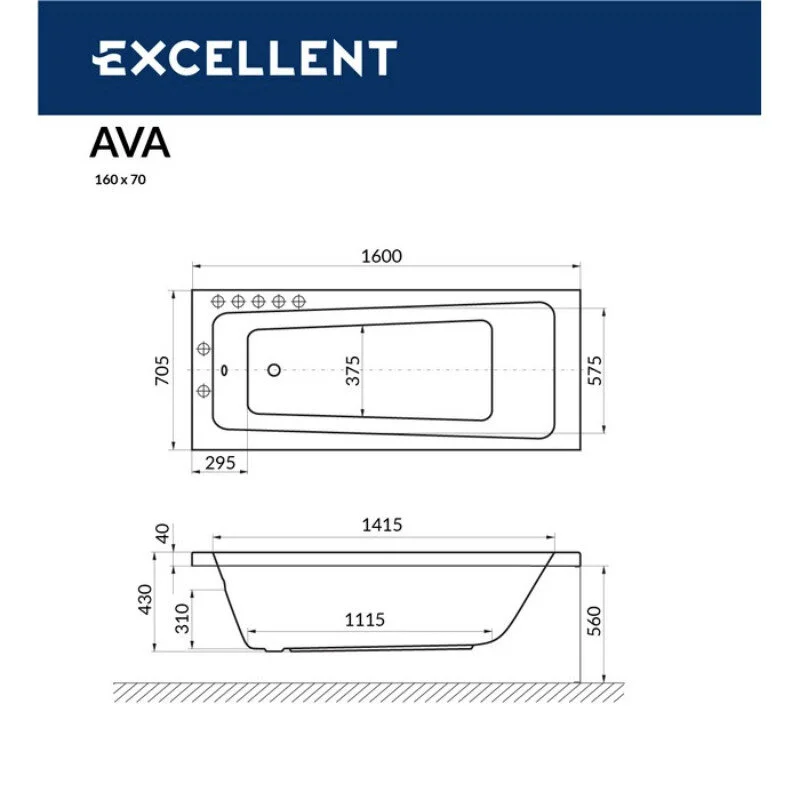 Акриловая ванна Excellent Ava WAEX.AVA16.SMARTNANO.CR хром, белый