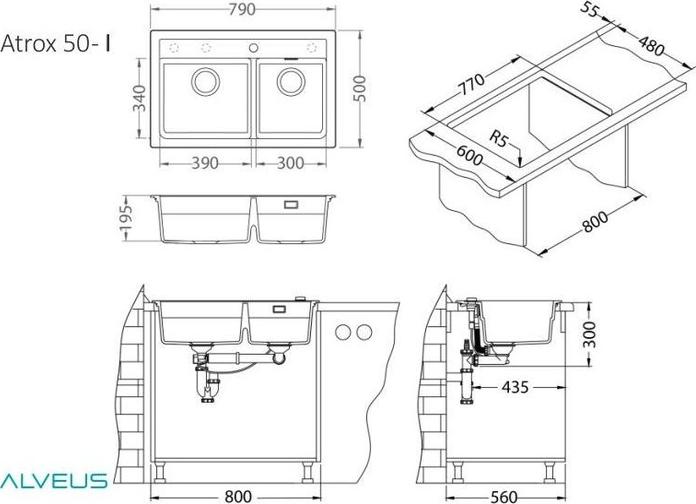 Кухонная мойка Alveus Atrox 50 Granital 1131997 arctic