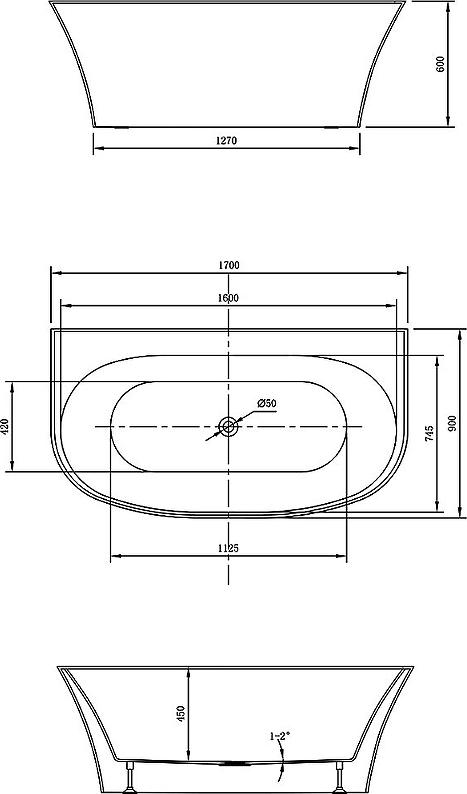 Акриловая ванна Vincea 170x90 VBT-423-1700, белый